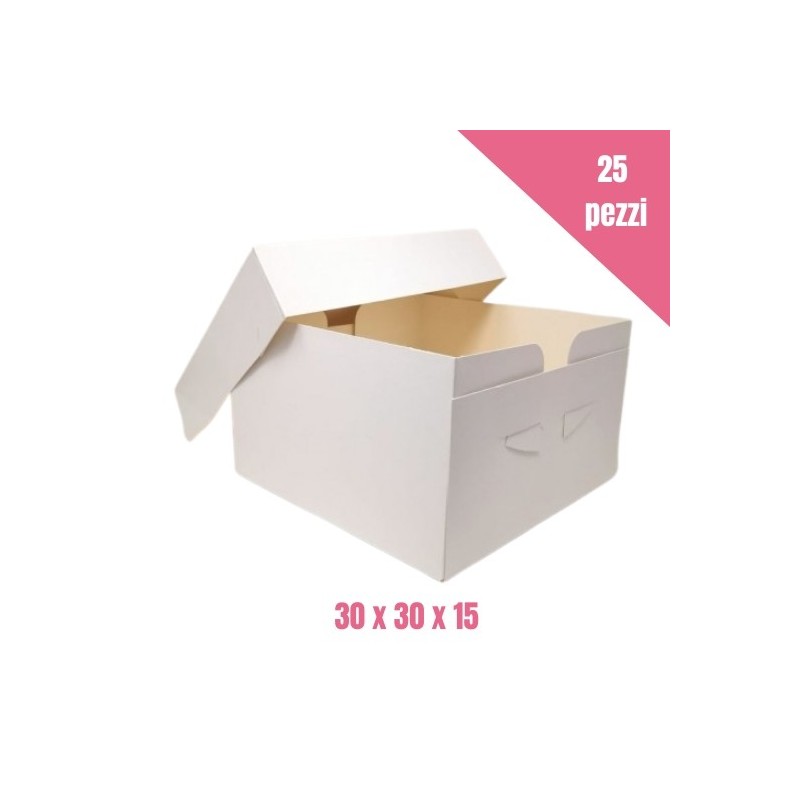 Set 25 scatole bianche per torta 30x30x15 cm - Sugarmania in vendita su Sugarmania.it