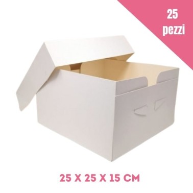 Set 25 scatole bianche per torta 25x25x15 cm - Sugarmania in vendita su Sugarmania.it