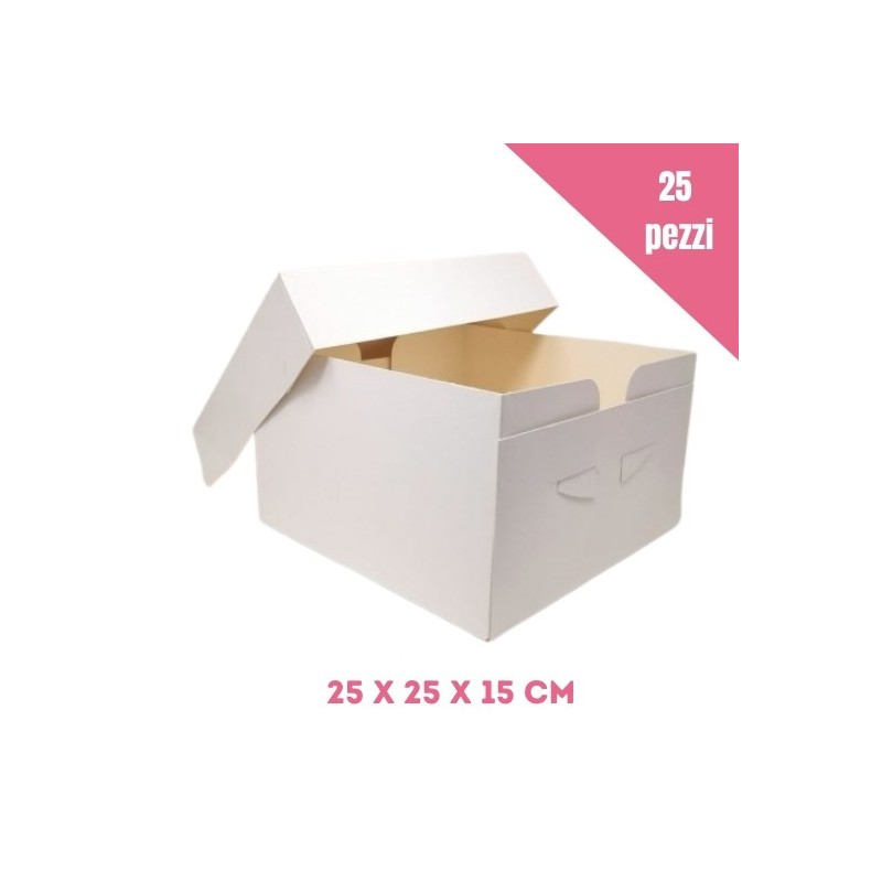 Set 25 scatole bianche per torta 25x25x15 cm - Sugarmania in vendita su Sugarmania.it