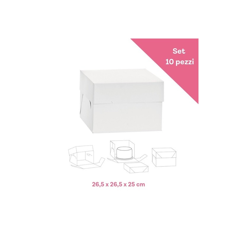 Set 10 scatole per torta 26.5 x 26.5 x 25 cm Decora - Decora in vendita su Sugarmania.it