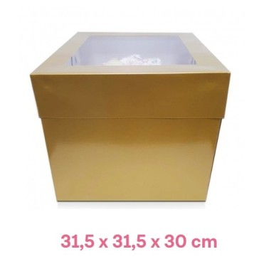Scatola per torta con finestra 31,5 x 31,5 x 30 cm oro antico - Sugarmania in vendita su Sugarmania.it