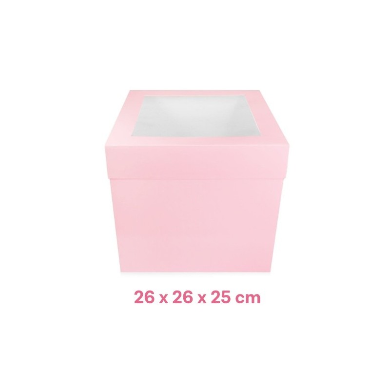 Scatola per torta con finestra 26 x 26 x 25 cm rosa - Sugarmania in vendita su Sugarmania.it
