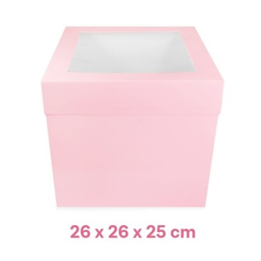 Scatola per torta con finestra 26 x 26 x 25 cm rosa - Sugarmania in vendita su Sugarmania.it
