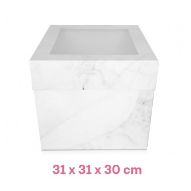 Scatola per torta con finestra 31 x 31 x 30 cm effetto marmo - Sugarmania in vendita su Sugarmania.it