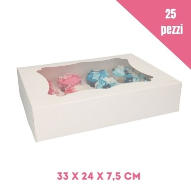 Set 25 scatole per 12 cupcakes bianche -  in vendita su Sugarmania.it