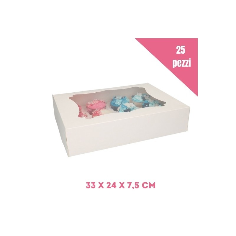Set 25 scatole per 12 cupcakes bianche -  in vendita su Sugarmania.it