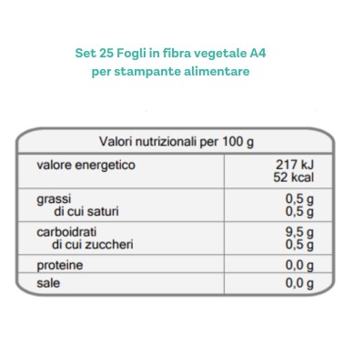 Set 25 Fogli in fibra vegetale A4 per stampante alimentare 