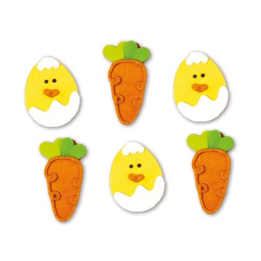 Chicks and carrots in sugar