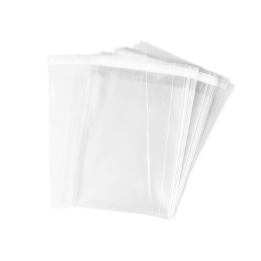 100 sacchetti trasparenti con aletta adesiva 10x15+3 cm