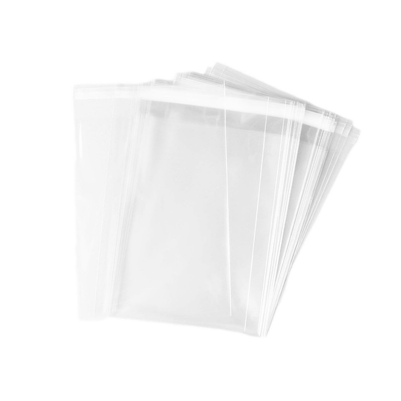 100 sacchetti trasparenti con aletta adesiva 10x20+5 cm