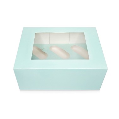 Scatola porta 6 cupcake celeste luxury