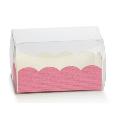 10 pz scatole per macarons trasparenti fondo rosa
