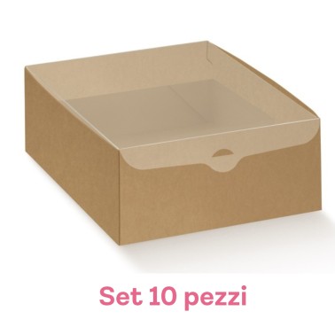 Set 10 scatole avana per biscotti e macaron h 3,5 cm coperchio trasparente