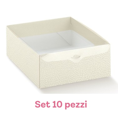 Set 10 scatole per dolci e biscotti h 8 cm coperchio trasparente