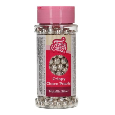 Chocolate pearls Crispy Silver metallic 60g Funcakes