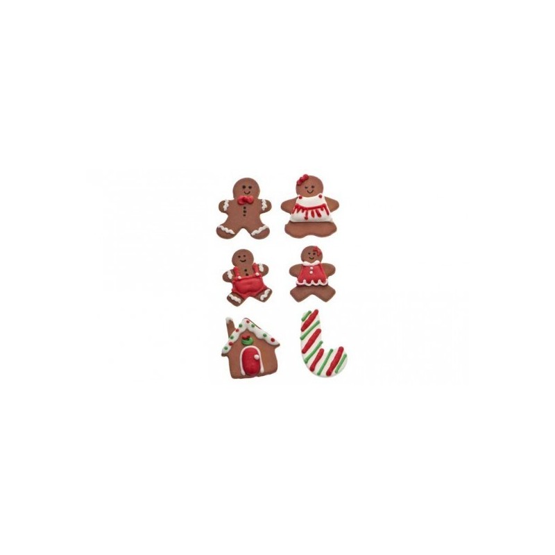 Set 6 decorazioni in zucchero Pan di zenzero Decora - Decora in vendita su Sugarmania.it