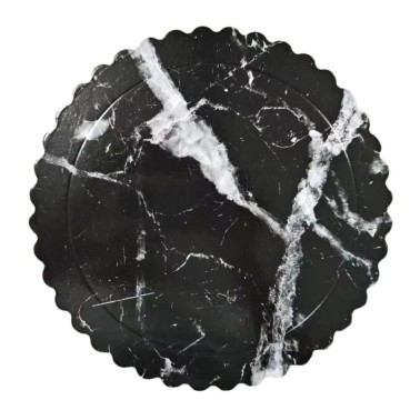 Sottotorta tondo effetto marmo nero bordo smerlato