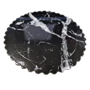 Sottotorta tondo effetto marmo nero bordo smerlato