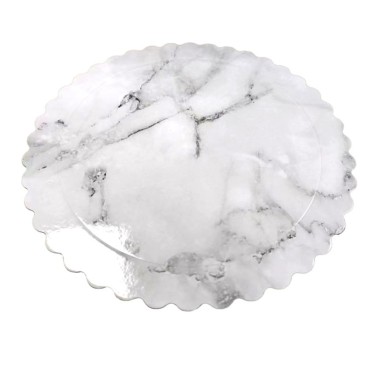 Sottotorta tondo effetto marmo bianco bordo smerlato