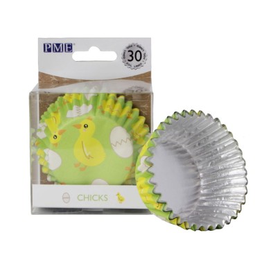 Pirottini per cupcake Pulcino 30 pezzi linea aluminio 