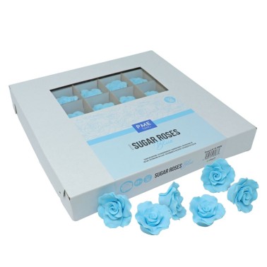 Set 36 rose di zucchero artigianali celesti PME