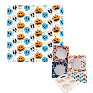 Boîte pour 4 cupcakes ou skull and citrouille de 20,5 x 17,5 x 8,5 cm