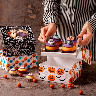 Boîte pour 4 cupcakes ou skull and citrouille de 20,5 x 17,5 x 8,5 cm