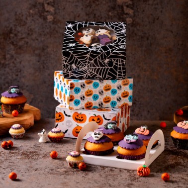 Boîte pour 4 cupcakes ou skull and citrouille de 20,5 x 17,5 x 8,5 cm