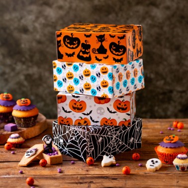 Boîte heureuse pour les bonbons crânes et citrouille 18x13.5x7.5 h cm