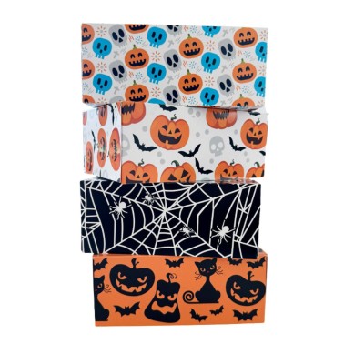 Scatola Happy per dolcetti Teschio e zucca 18x13,5x7,5 h cm