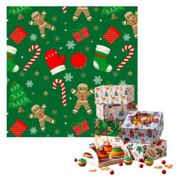 Scatola per 4 cupcakes o dolcetti Gingerbread 17,5 X 17,5 X 8,5 cm