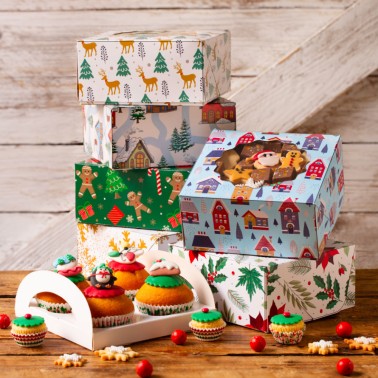Scatola per 4 cupcakes o dolcetti Gingerbread 17,5 X 17,5 X 8,5 cm