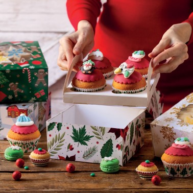 Scatola per 4 cupcakes o dolcetti Gingerbread 17,5 X 17,5 X 8,5 cm