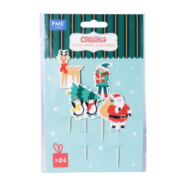 Topper per cupcake Babbo Natale e amici 24pz
