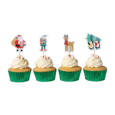 Topper per cupcake Babbo Natale e amici 24pz