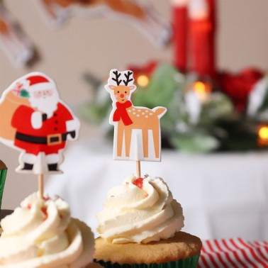 Topper per cupcake Babbo Natale e amici 24pz