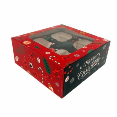 Box door 4 cupcakes Christmas 17.8 x 17.8 x 7.5 cm