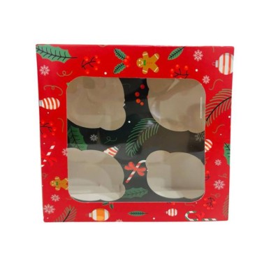 Box door 4 cupcakes Christmas 17.8 x 17.8 x 7.5 cm