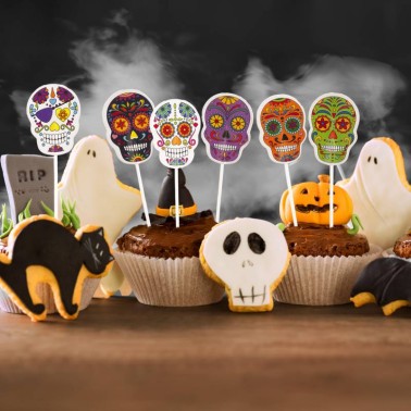 Decorazioni per cupcake e torte teschi 16 pezzi
