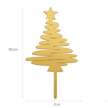 Cake Topper Christmas tree gold 16.5 x 8 cm