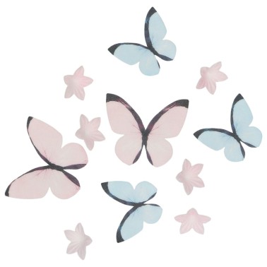 Farfalle and flowery set in pastel wafer 30 pieces Wilton