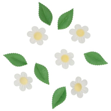 Set fiorellini bianchi e foglie in cialda 11 pezzi Wilton