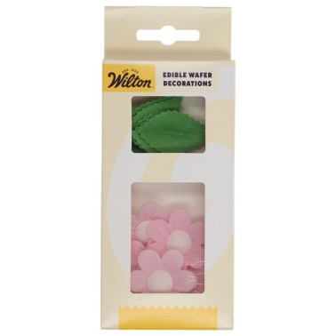 Satz rosa Blumen und Waferblätter 11 Stück Wilton