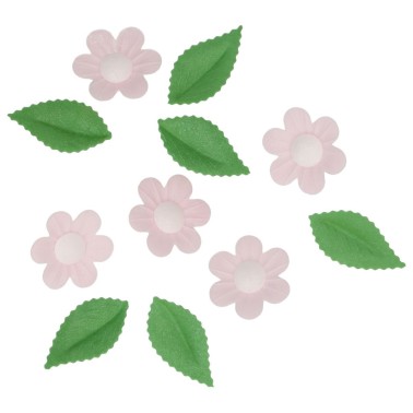 Satz rosa Blumen und Waferblätter 11 Stück Wilton