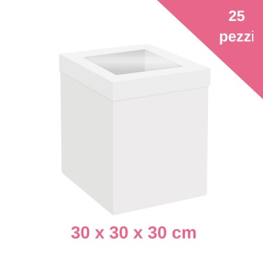 Set of 25 white boxes with 30x30x30cm window