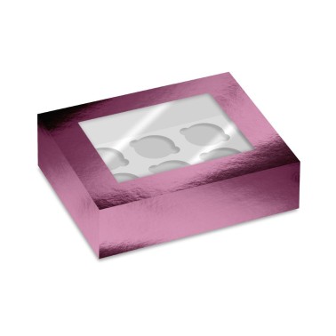 Set 2 boxes for 6 metalized pink cupcake