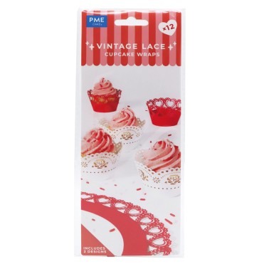 Cupcake wrappers vintage bianchi e rossi 12 pezzi 