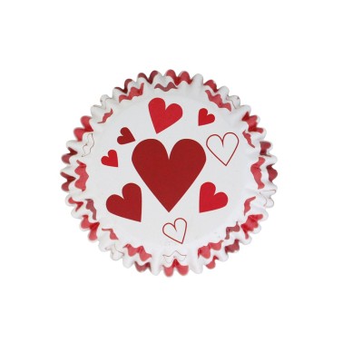 Cupcake cups red hearts aluminum line 30 pieces PME