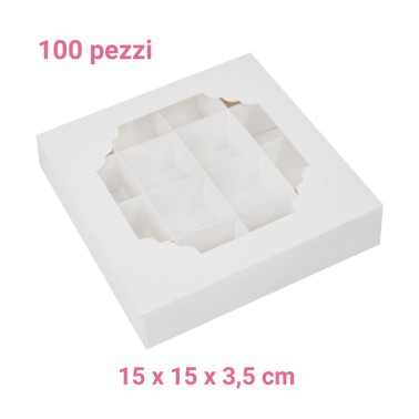 100 white boxes with inserts 15 x 15 x 3.5 cm
