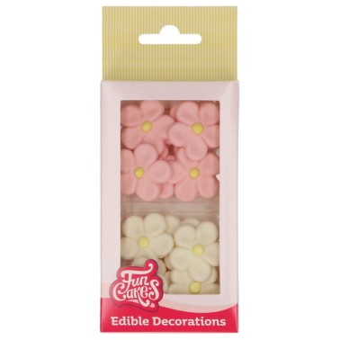 Flowers in pink and white sugar paste 12 pieces funcakes